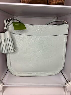 kate spade mint green pebble leather crossbody with tassel